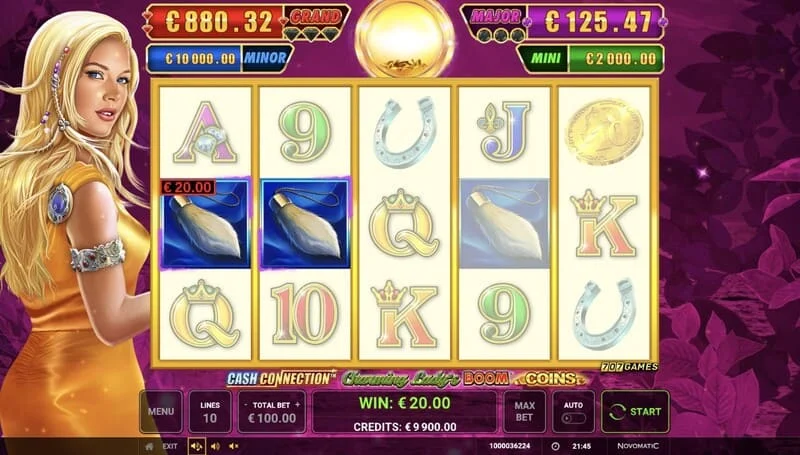Cash Connection - Charming Lady's Boom Coins - basisscherm met lijnwinst
