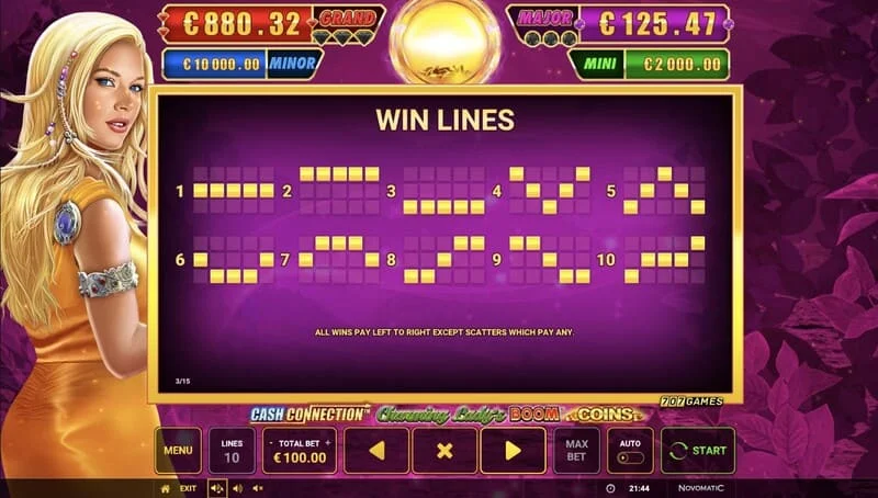 Cash Connection - Charming Lady's Boom Coins - winlijnen en Wild Charming Lady